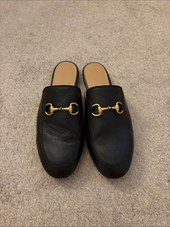 Quince Shoes - Quince Black Leather Slip-On Mules with Gold Horsebit